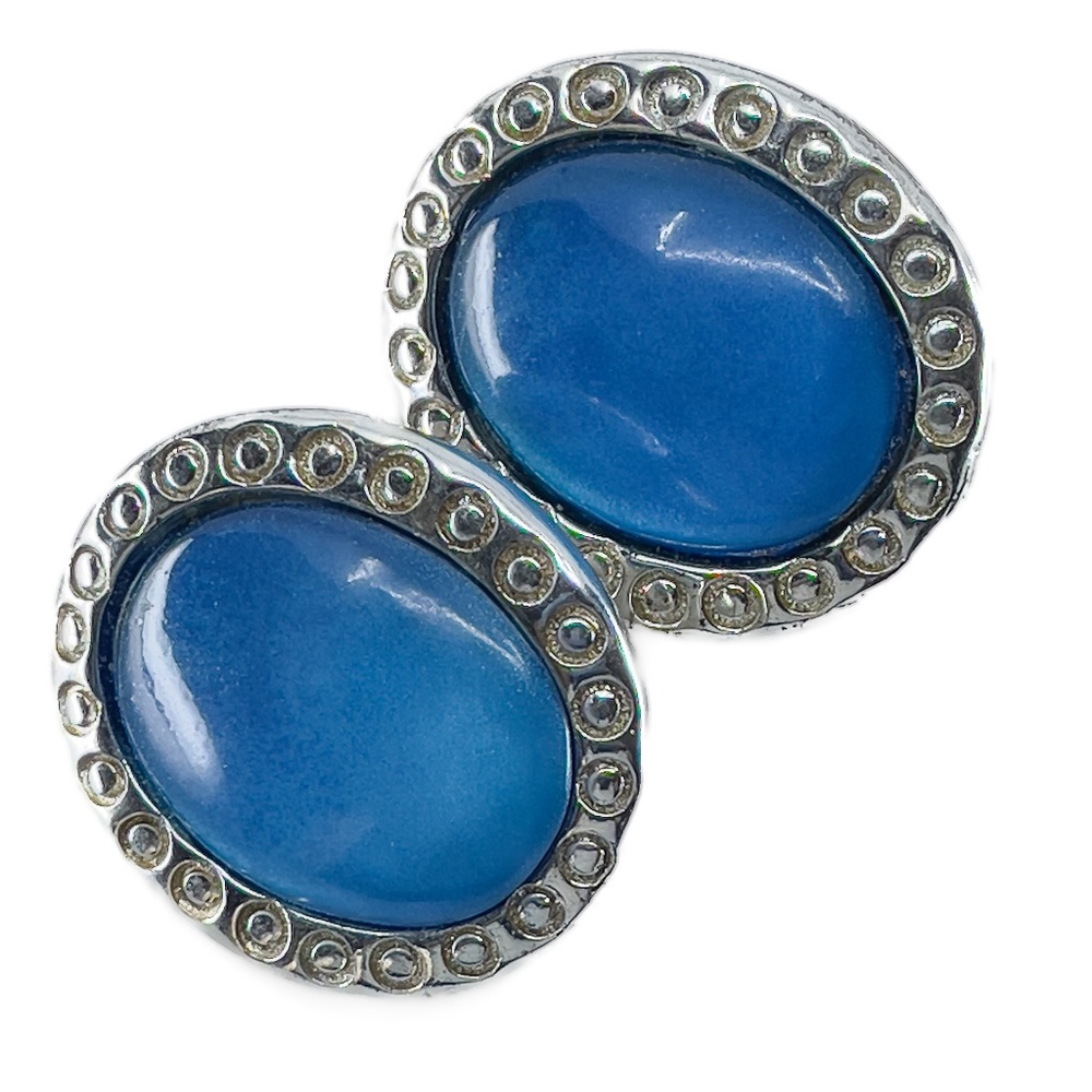 Blue With Silver Trim Clip Earrings